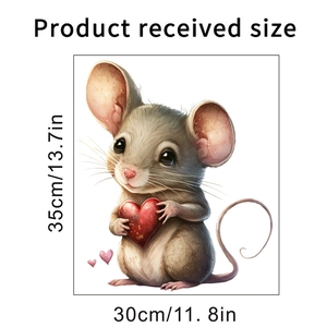 Detailed dimensions of cartoon mouse holding heart wall sticker, size 35cm x 30cm