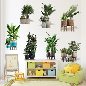 Nordic tropical plant wall stickers featuring monstera and palm leaves for room decor