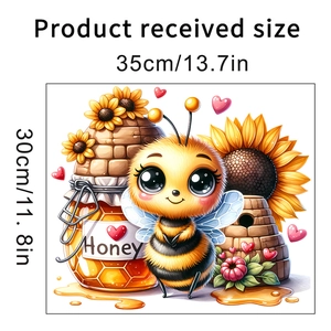 Detail showing the 35x30cm size dimensions for a cute honey bee and sunflower wall sticker