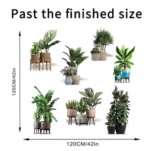 Detail of waterproof tropical plant wall stickers showing six Nordic style potted plant designs