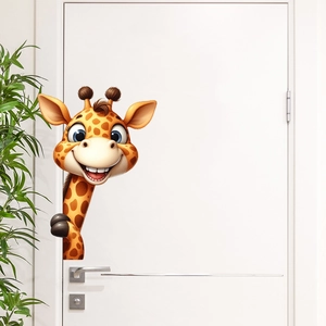 Cute cartoon giraffe wall sticker for home decor featuring a smiling giraffe peeking out