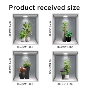 Detail view of four 3D wall stickers with green plant motifs and dimensions 30x35cm