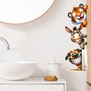 Self-adhesive 3D peeking animal wall stickers with cartoon tiger, dog and donkey for home decor