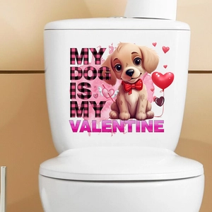 Waterproof bathroom toilet sticker featuring a cute dog and red heart balloon patterns