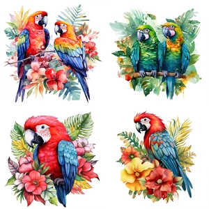 Watercolour tropical parrots with flowers self-adhesive waterproof stickers for home decor