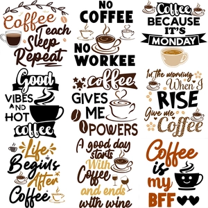 Coffee themed waterproof wall stickers with creative cup and bean quotes for kitchen decor