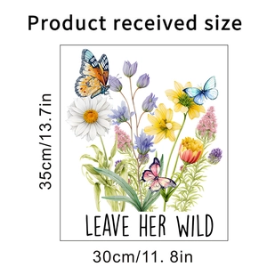 Detailed size chart for wildflower and butterfly wall decals measuring 30cm by 35cm