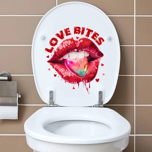 Pop art toilet sticker featuring red lips with rainbow lollipop and Love Bites text