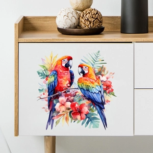 Watercolor parrot and floral waterproof self-adhesive wall sticker for home decor