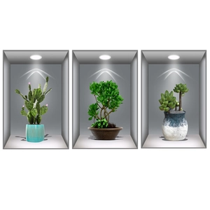 Lot de stickers muraux 3D cactus et plantes grasses avec étagère et effet de lumière