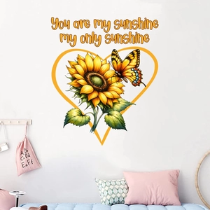 Waterproof sunflower wall sticker with You are my sunshine quote and butterfly for living room