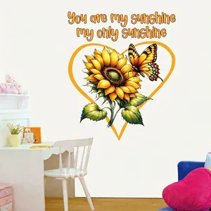 Waterproof heart sunflower wall sticker with You Are My Sunshine quote for bedroom decor