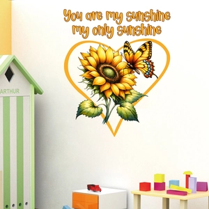 Detailed wall sticker featuring sunflowers and butterflies in a warm children room setting