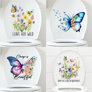 Waterproof PVC Butterfly Floral Toilet Seat Sticker Removable Bathroom Wall Decal Aesthetic Flower Mural Home Decor