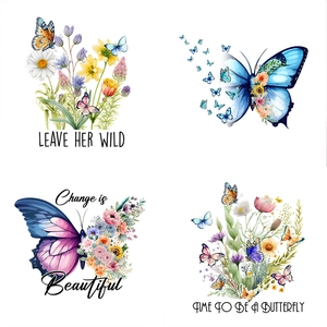 Watercolor butterfly and flower wall decals with motivational quotes on white background
