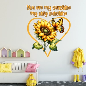 Detail of sunflower and butterfly wall sticker with You Are My Sunshine quote