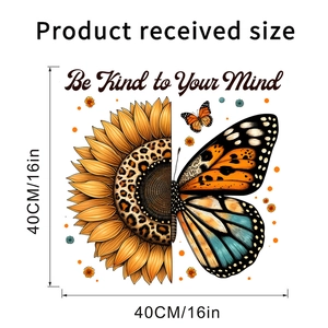 Dettagli sulle dimensioni dell'adesivo da parete Girasole e Farfalla design Be Kind
