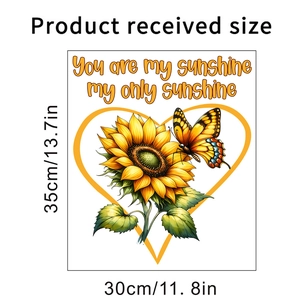 Detailed size chart showing sunflower heart wall sticker dimensions 35cm by 30cm