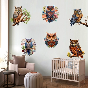 Stickers muraux hiboux style bohème pour chambre d'enfant avec motifs naturels