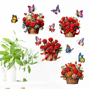 Detail of rose baskets and butterfly wall stickers with realistic floral textures