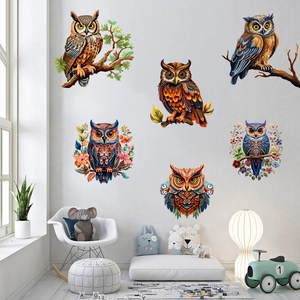 Stickers muraux hiboux sur branches d'arbres pour décoration de chambre d'enfant