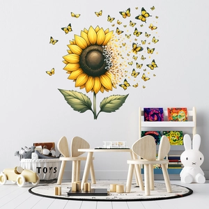 Waterproof self-adhesive sunflower and butterfly wall sticker for living room decoration