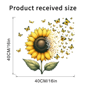Detail showing self-adhesive butterfly sunflower wall sticker with 40cm size dimensions