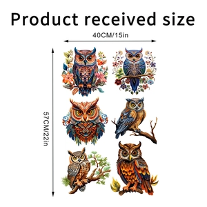 Tableau de tailles détaillé des stickers muraux chouettes colorées pour décoration