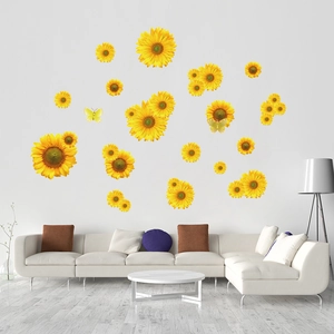 Adesivi Murali Girasole e Farfalla in PVC Impermeabile Removibile Decalcomania Floreale per Soggiorno Camera Bambini Casa