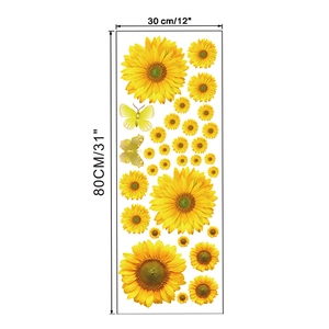 Adesivi murali con girasoli e farfalle per soggiorno, dimensioni 80x30cm 31x12 pollici