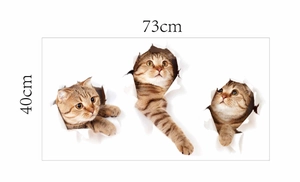 Détail des stickers muraux chats 3D avec dimensions 73cm x 40cm pour la déco