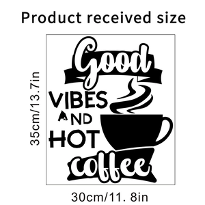 Coffee cup wall decal dimensions showing 30x35cm size for kitchen wall decoration