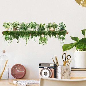 Stickers muraux avec plantes en pot et paniers suspendus pour décoration murale intérieure