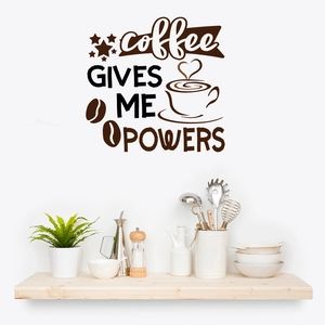 Detail of coffee wall sticker featuring coffee cup and stars on modern kitchen wall
