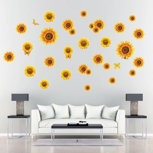 Adesivi murali con girasoli e farfalle per decorazione pareti soggiorno e casa