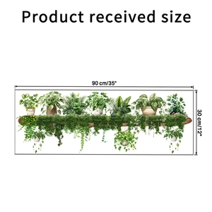 Vue détaillée des stickers muraux plantes vertes 90x30cm avec dimensions et mesures