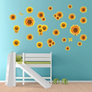 Adesivi murali con girasoli e farfalle per decorare la cameretta dei bambini vivace