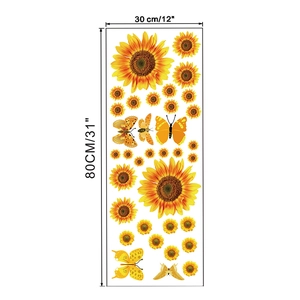 Dettagli dimensionali dell'adesivo murale con girasoli e farfalle da 80cm x 30cm