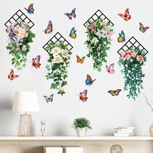 Autocollants Muraux Papillon Fleur Rose Vigne PVC Imperméable Autocollant Mural Pour Salon Chambre Décoration Maison