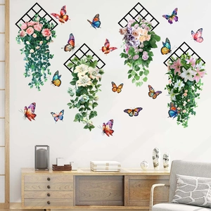 Stickers muraux imperméables papillons et fleurs de rose pour décor de salon moderne