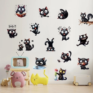 Divertenti Adesivi Murali Gatto Nero del Fumetto Impermeabile PVC Removibile Home Decor per Soggiorno Camera da Letto Camera dei Bambini Stile Minimalista Moderno