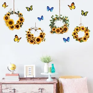 Sunflower and butterfly self-adhesive wall decals for living room and bedroom home decor
