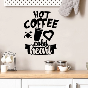 Detail of creative black coffee cup wall sticker on a minimalist kitchen wall mural