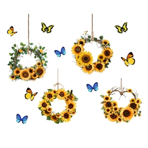 Sunflower wreaths and colorful butterfly self-adhesive wall stickers for home decoration