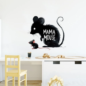 Stickers muraux souris aquarelle pour chambre d'enfant avec silhouette de maman souris