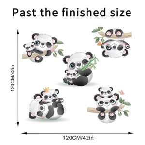 Detail view of cartoon panda wall stickers with dimensions of 120cm for nursery decor