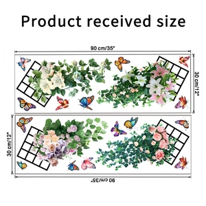 Détail du plan des stickers muraux fleurs et papillons montrant les dimensions de 90x30cm