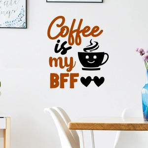 Coffee is my BFF wall decal for kitchen decor with coffee cup and heart icons