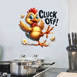 Funny cartoon chick wall sticker with CLUCK OFF text for kitchen and room decor