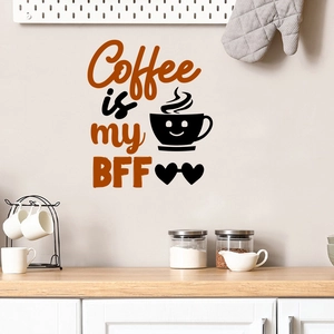 Detail of coffee theme wall sticker with text Coffee is my BFF for kitchen decor